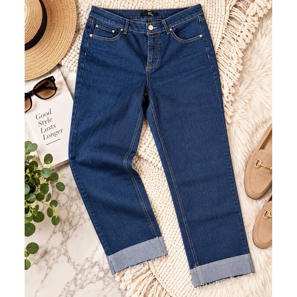 1822 Denim Taylor Women's Jeans Size 14 Cuffed Raw Hem Stretch Dark Wash - Picture 2 of 11